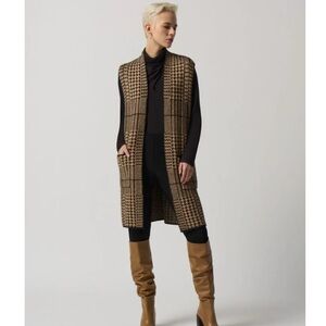 Joseph Ribkoff Houndstooth Long Cardigan Sweater Vest, XS